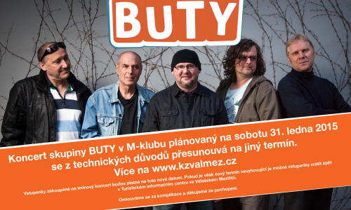 UPOZORNĚNÍ: Koncert BUTY se přesouvá na jiný termín